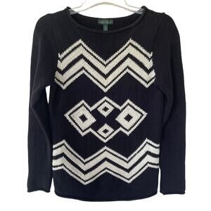 Lauren Ralph Lauren Size L Black White thick Knit pullover sweater